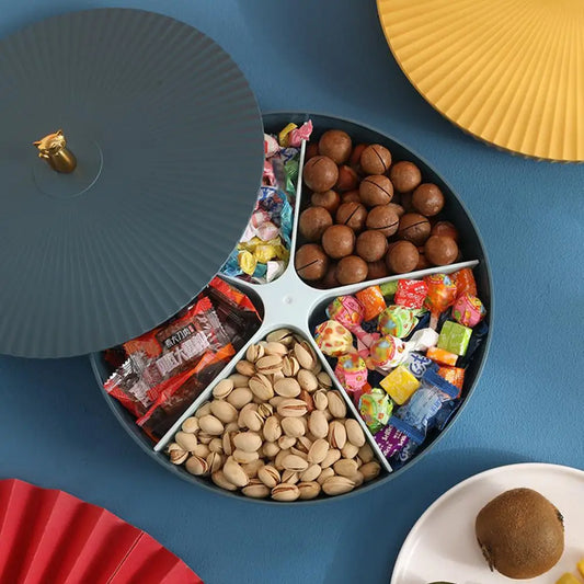 Plastic Round Dried Fruit Snack Candy Tray Storage Box with Lid Pastry Nut Dish Plate Appetizer