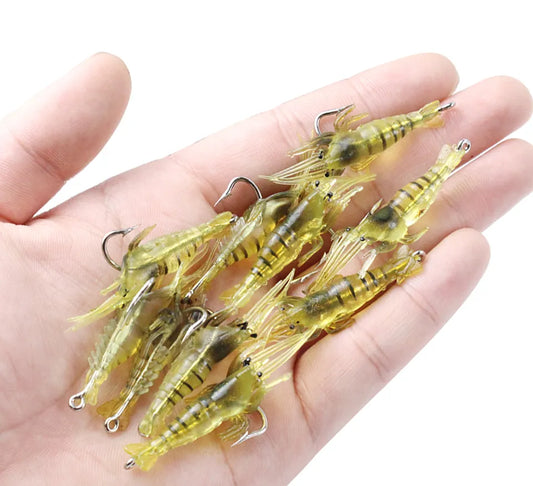 10 PCS Luminous Shrimp Silicone Artificial Bait Simulation Soft Prawn With Hooks