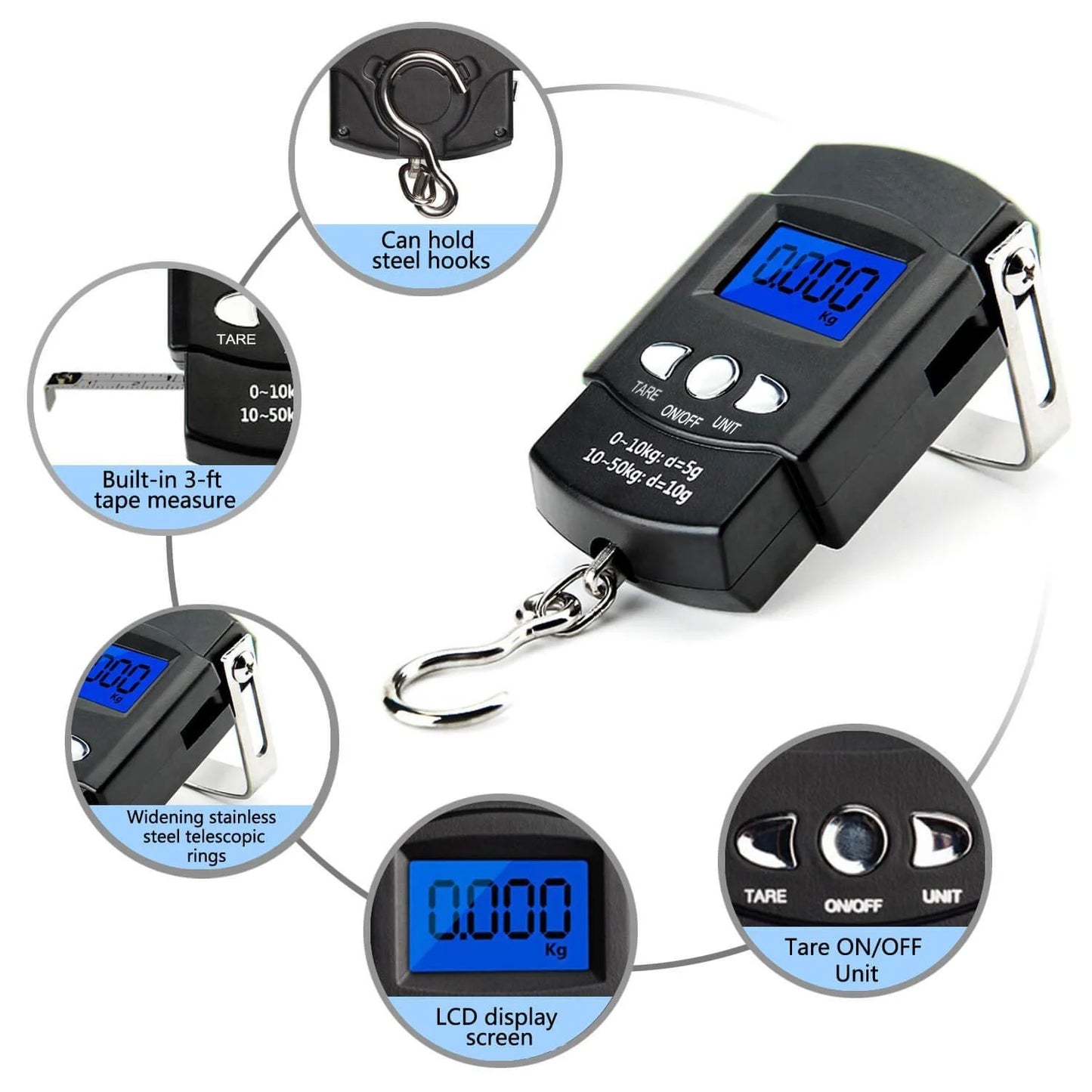 Portable 110lb/50kg Hanging Scale Digital Scale BackLight Electronic Fishing Travel scale