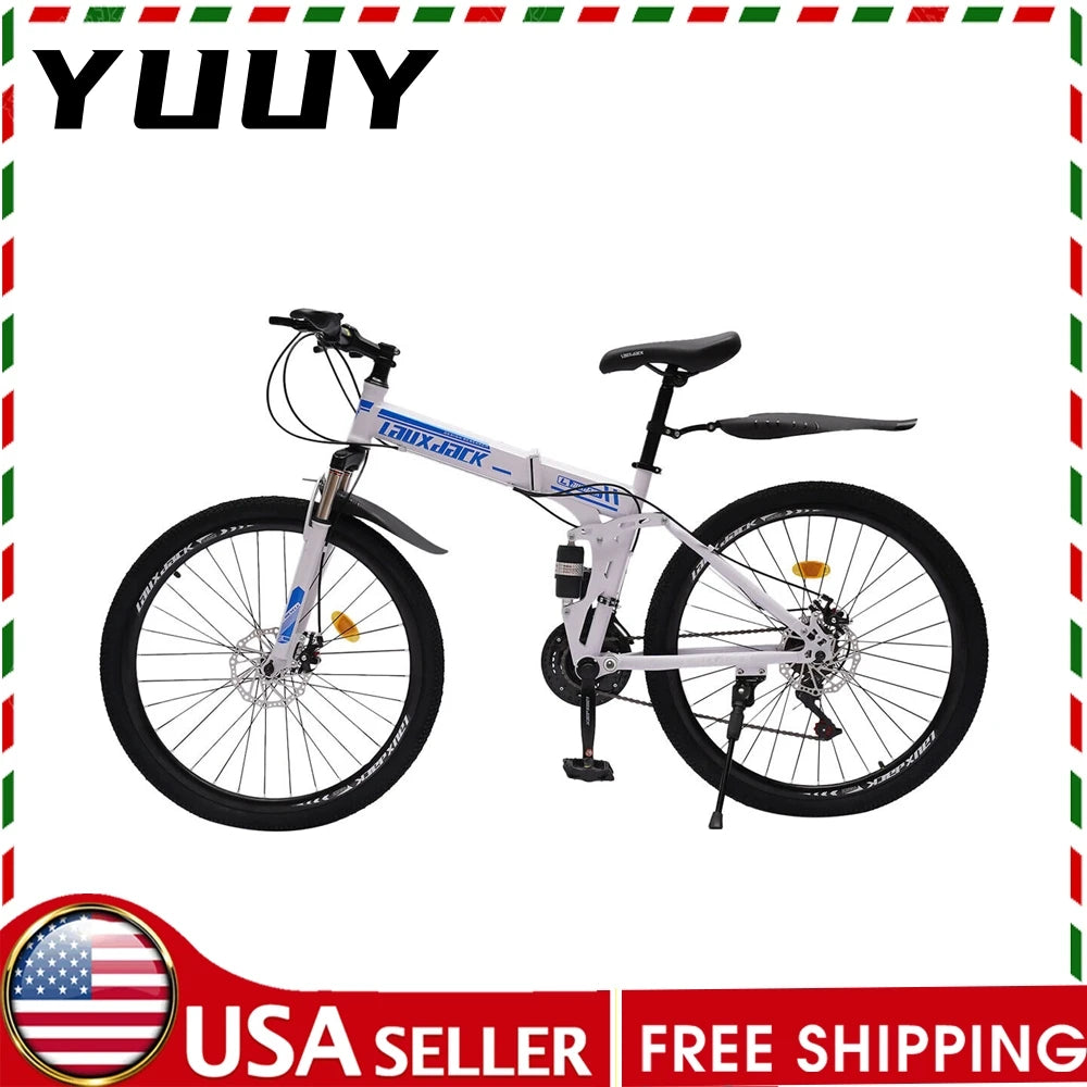 Folding Mountain Bike with Dual Disc Brake for Men and Women, Outdoor Aerobic Exercise Cycling, 26 ", 21 Speed