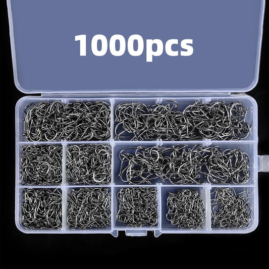 1000PCS Fishing Hooks Set High Carbon Steel Sharp Durable Barbed Fishhook Rock Fishing