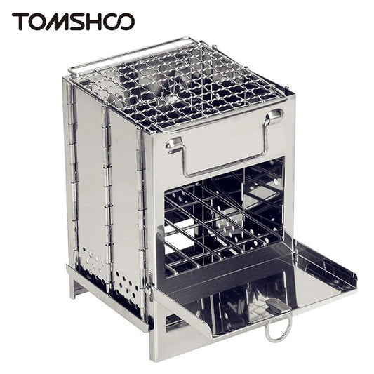 Tomshoo Wood Stove Portable Foldable Stainless Steel Camping Stove With Mini Charcoal Grill