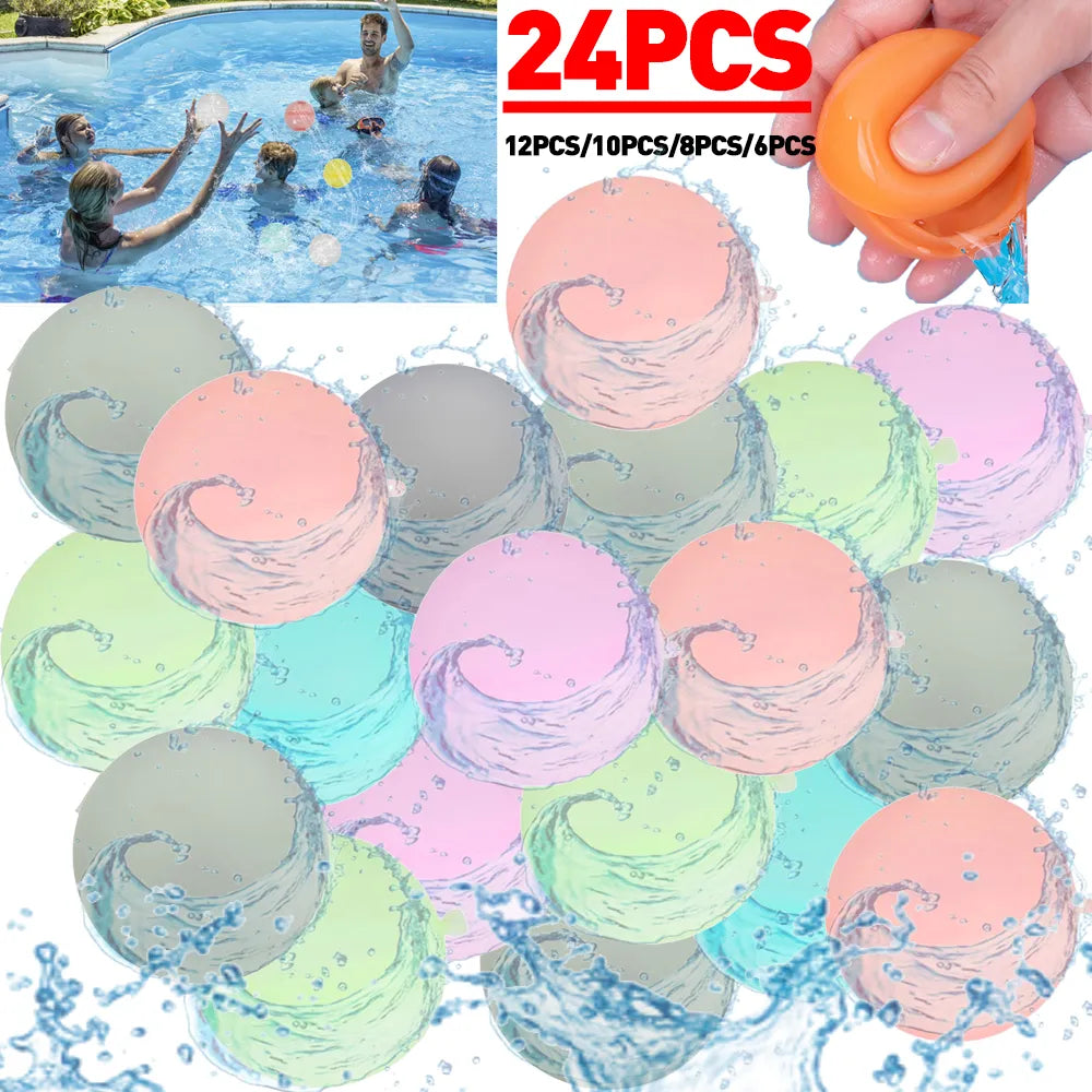 24/12/10Pack Water Balloons Reusable Splash Ball Latex-free Water Bomb Fight Games