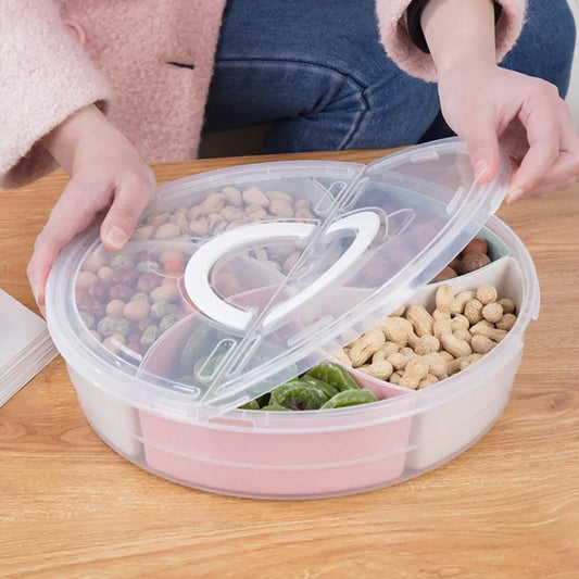 Snack Candy Round Tray Snack Dried Fruit Box with Cover Compartment Detachable 5 Grid Food Storage Box