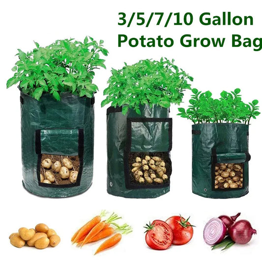 3/5/7/10 Gallon Plant Growing Bags with Handle and Harvest Window PE Vegetable Grow Bags Garden Potato Tomato Onion Planter Pots