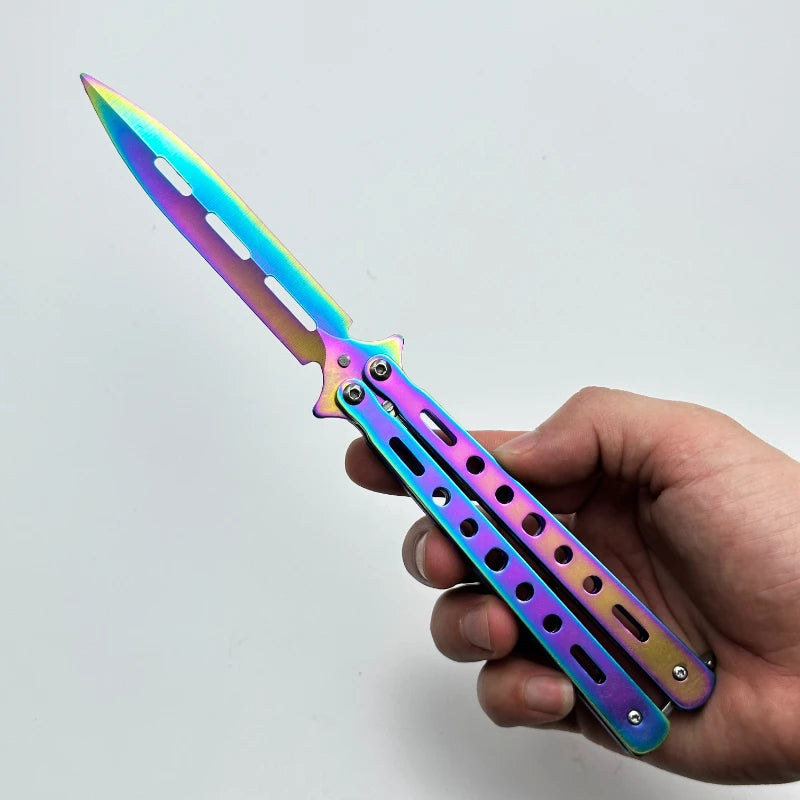 Stainless Steel Butterfly Knife, Non-Open Edge, High Hardness Full Steel Knife, Outdoor Portable Knife Tool Practice Knife