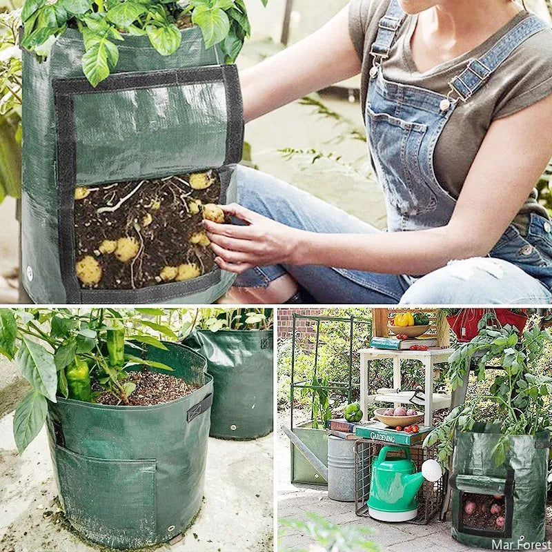 3/5/7/10 Gallon Plant Growing Bags with Handle and Harvest Window PE Vegetable Grow Bags Garden Potato Tomato Onion Planter Pots