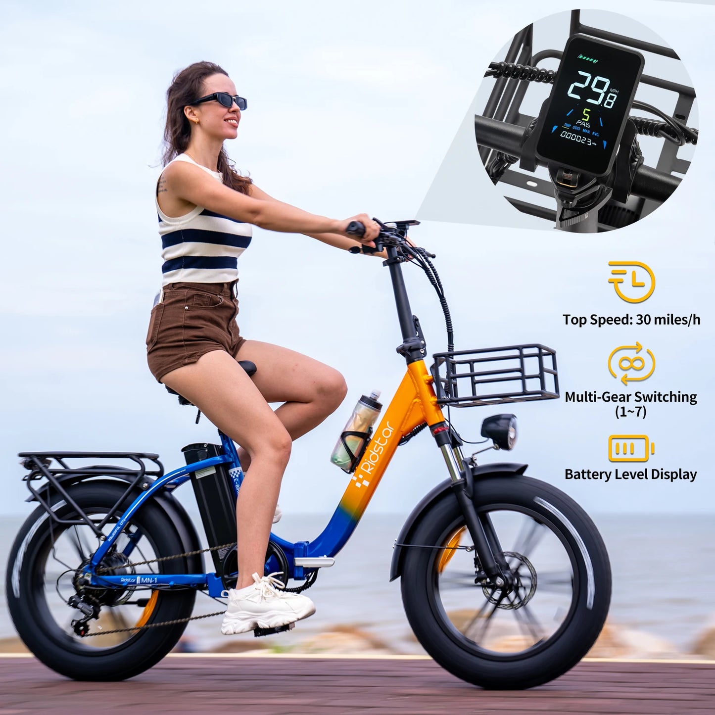 Ridstar Electric Bike 1000W 48V 15AH 20 Inch Magnesium Wheel Off Road Mountain Electric Bicycle