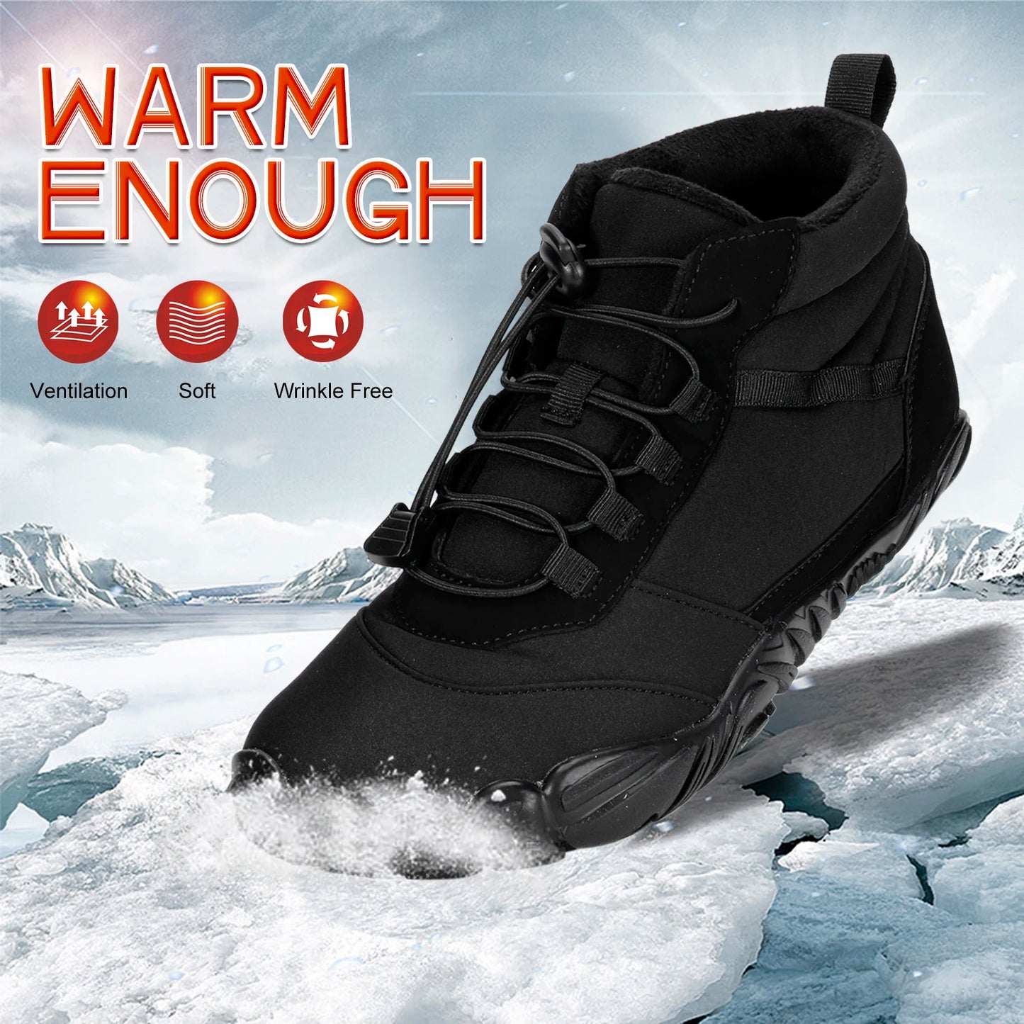 Warm Running Barefoot Shoes Women Men Rubber Running Shoes Waterproof Non-Slip Outdoor Walking